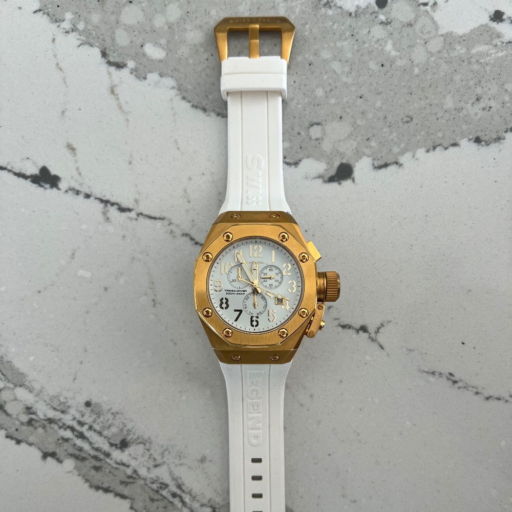 Men's Swiss Legend 10541-YG-02-GA Trimix Diver Chronograph Watch White/Gold